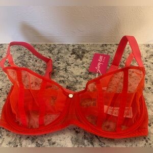 Vibrant Orange Red Mesh Bra
